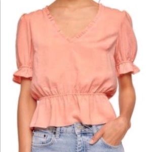 🆕NWT TOPSHOP Womens Peach Coral Morgan RuffleTrimV-Neck Tea Blouse SZ:2 NOW$22.